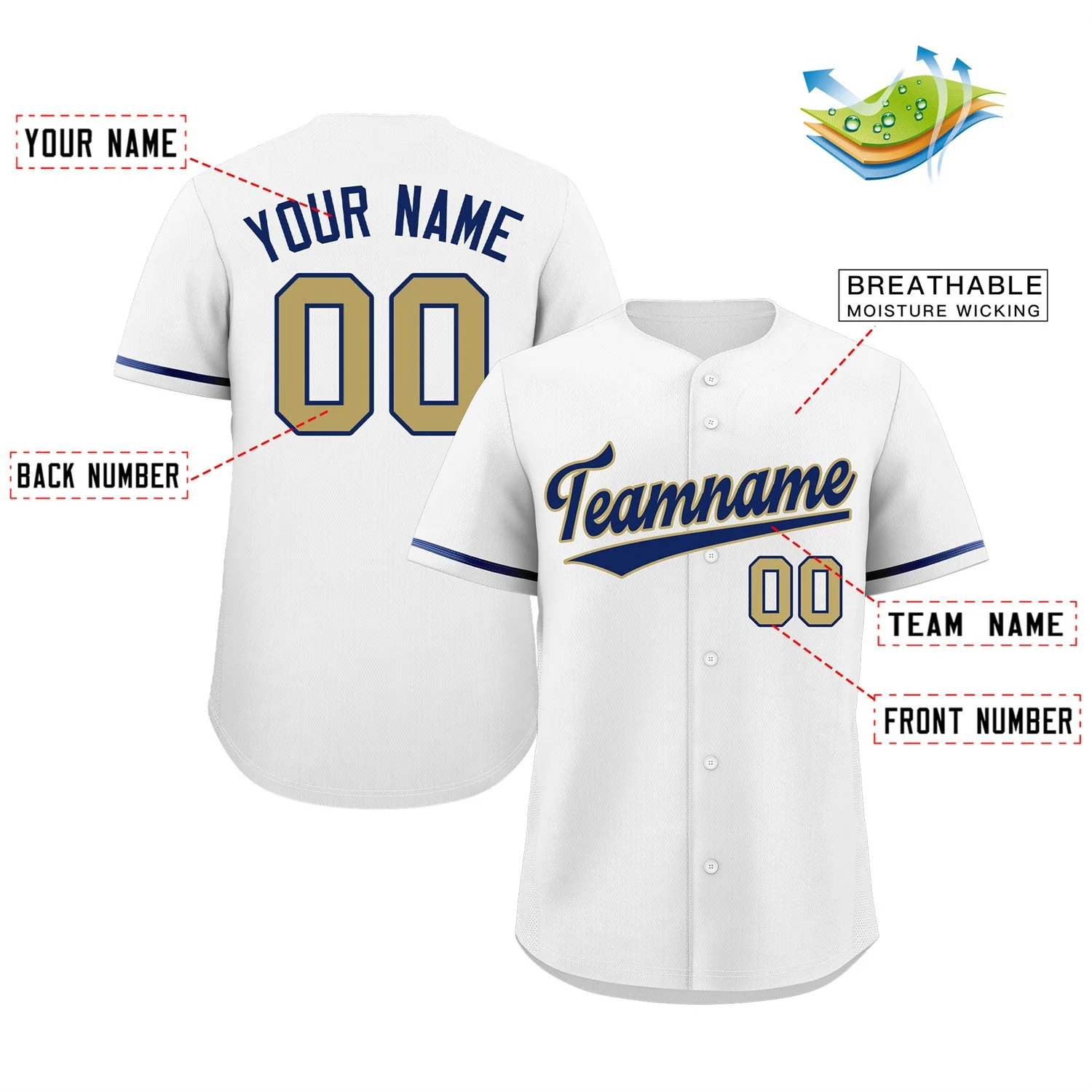 Custom White Royal-Old Gold Classic Style Authentic Baseball Jersey - Image 2
