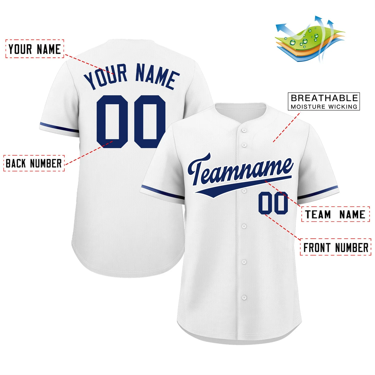 Custom White Royal Classic Style Authentic Baseball Jersey - Image 2