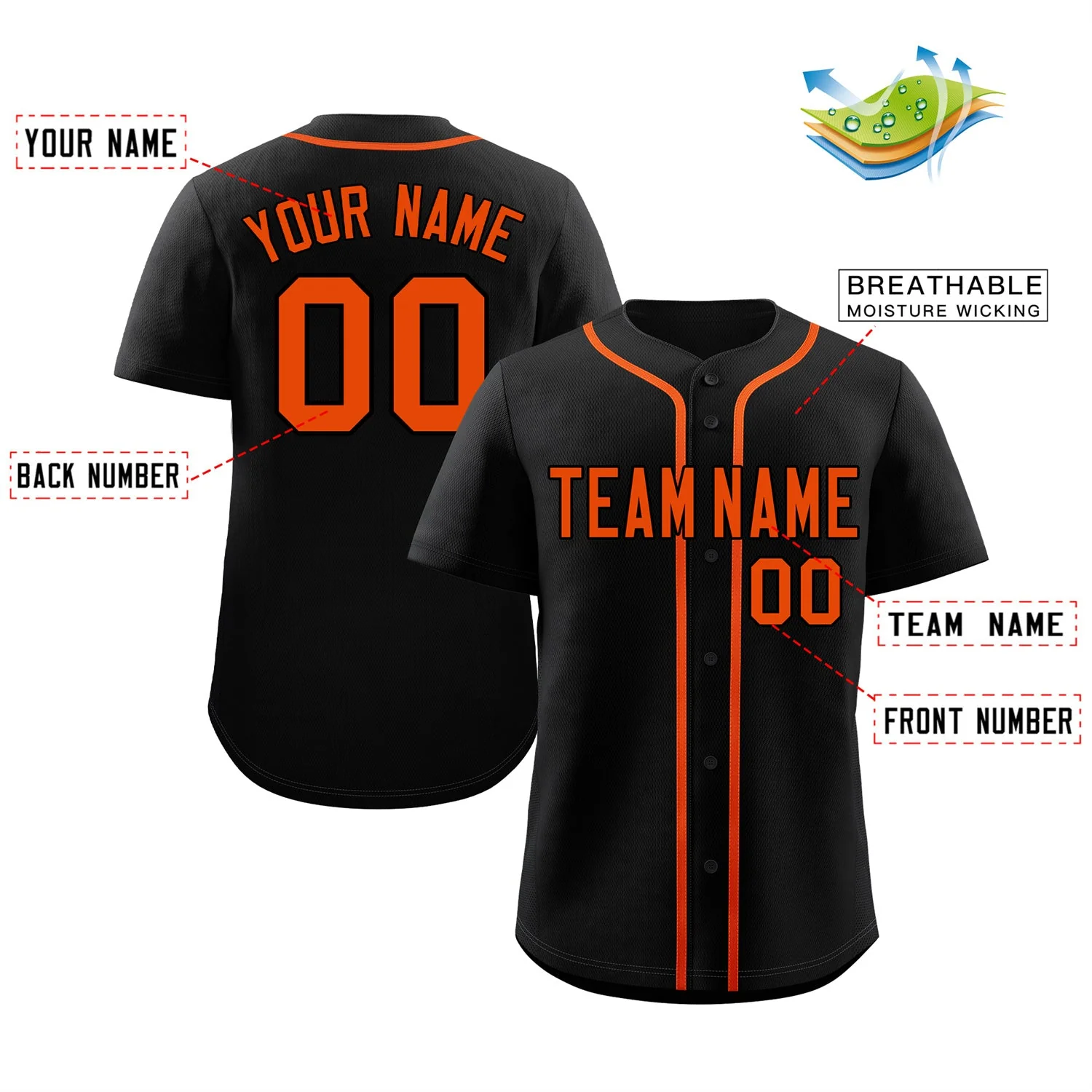 Custom Black Orange Classic Style Authentic Baseball Jersey - Image 2