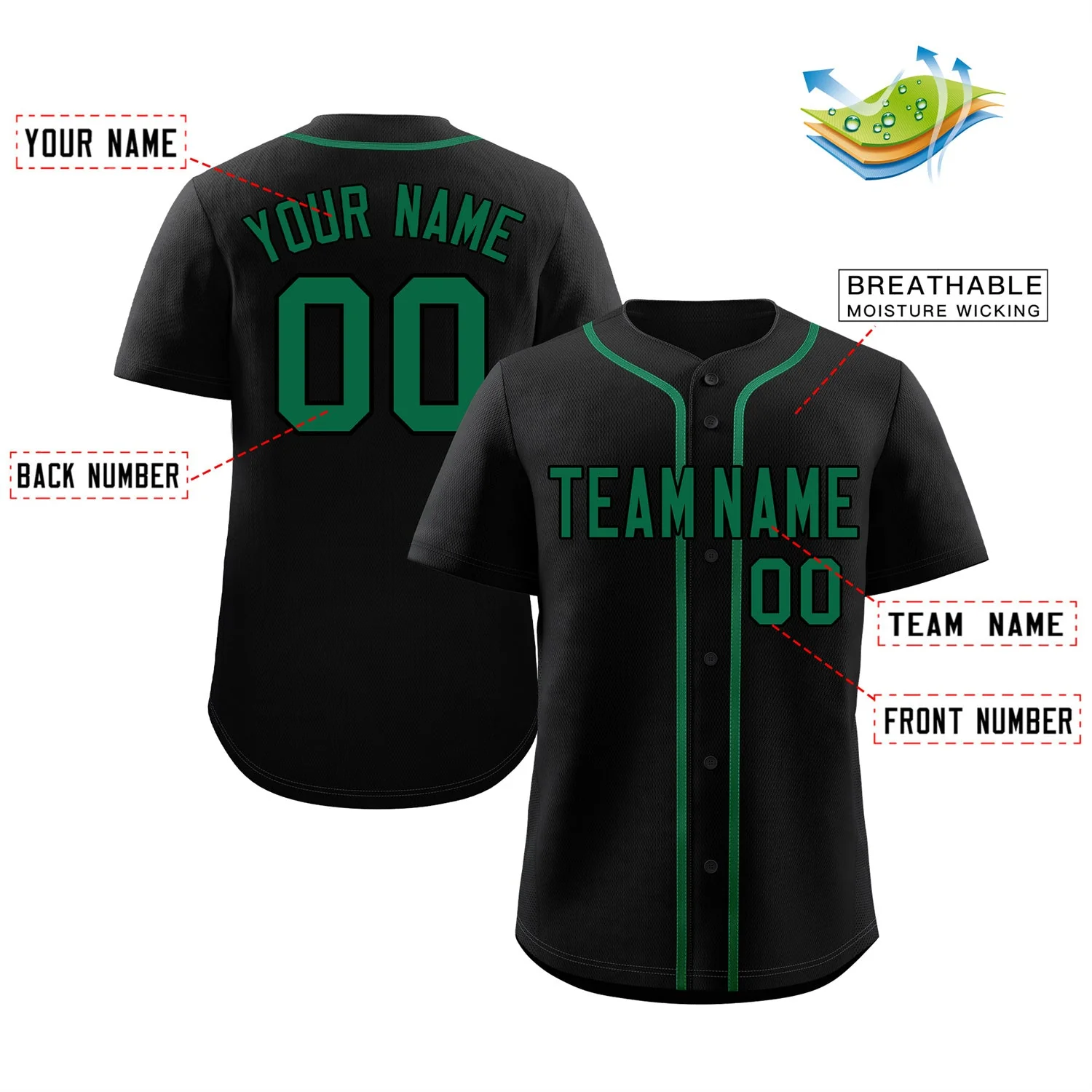 Custom Black Green Classic Style Authentic Baseball Jersey - Image 2