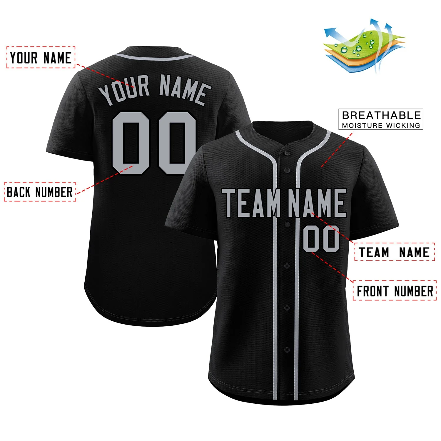 Custom Black Gray Classic Style Authentic Baseball Jersey - Image 2