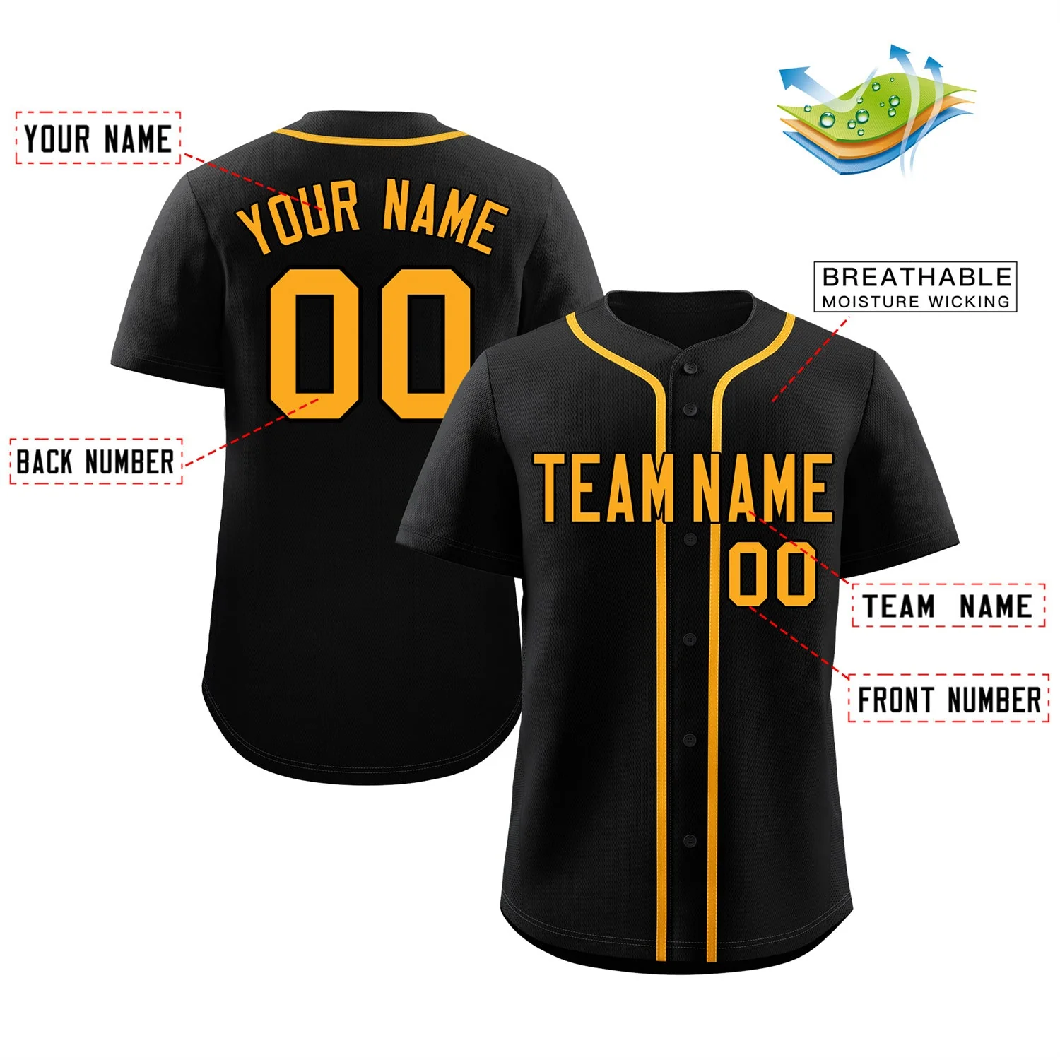 Custom Black Yellow Classic Style Authentic Baseball Jersey - Image 2