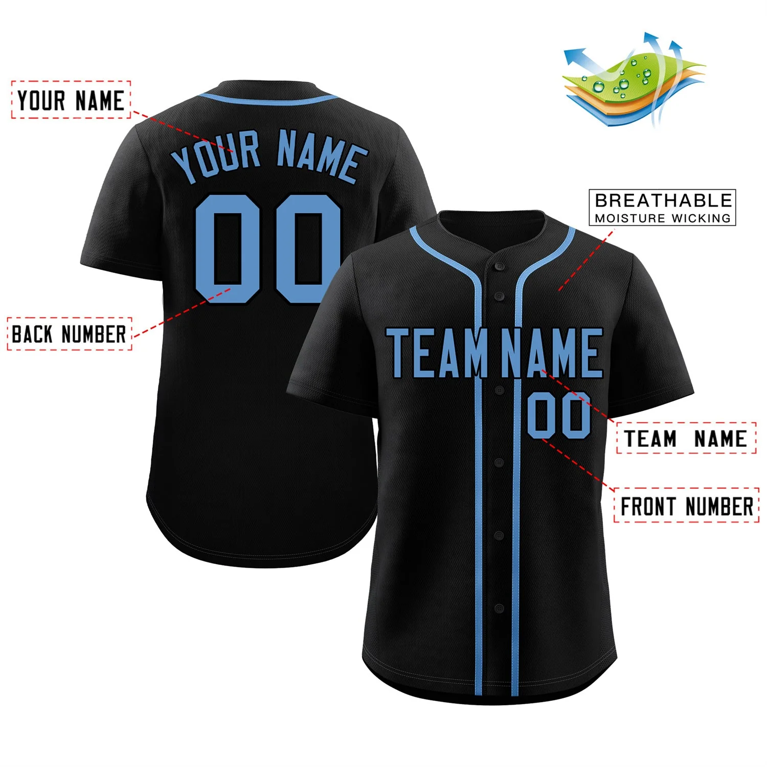 Custom Black Powder Blue Classic Style Authentic Baseball Jersey - Image 2
