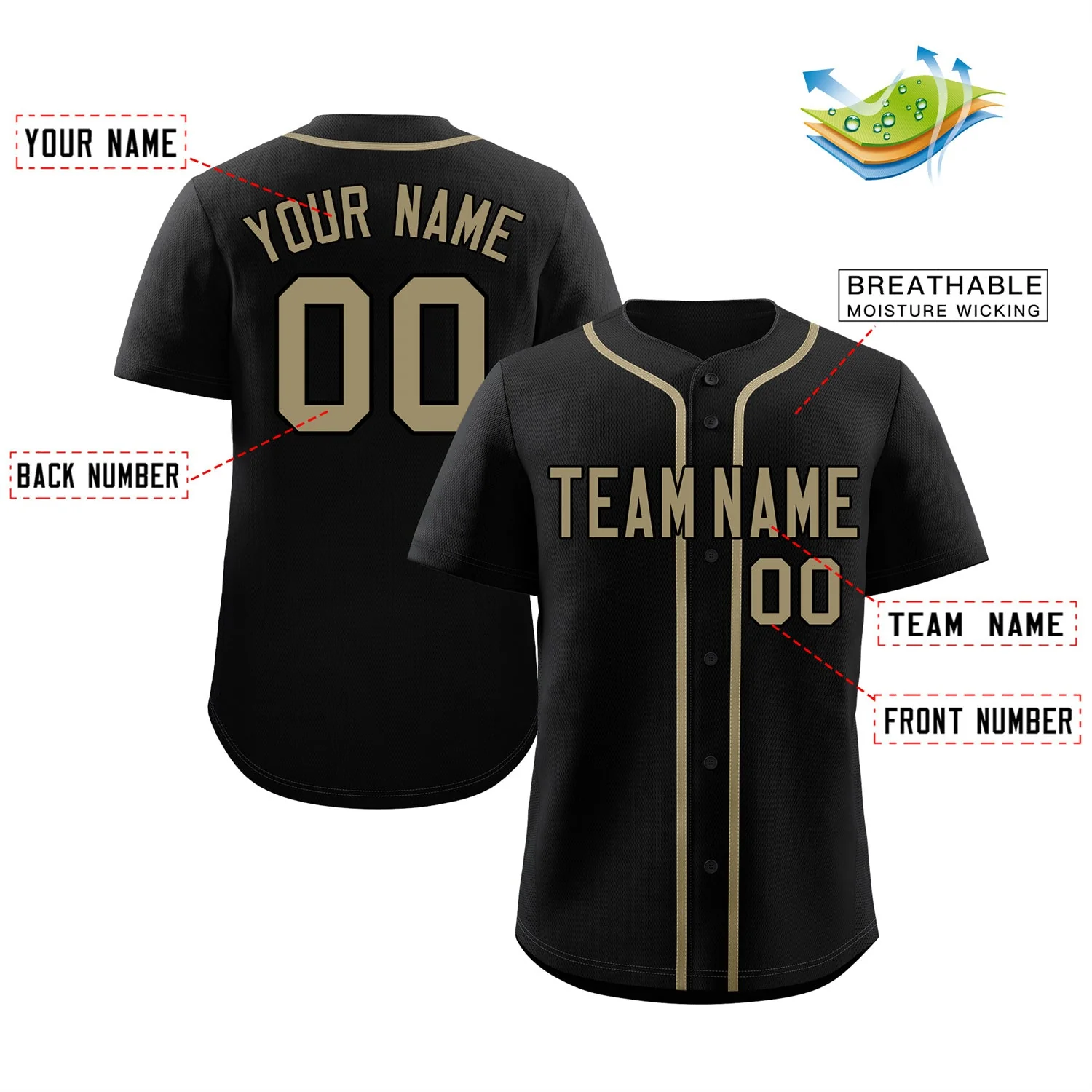 Custom Black Old Gold Classic Style Authentic Baseball Jersey - Image 2