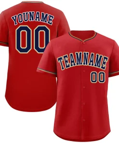 Custom Red Navy-Old Gold Classic Style Authentic Baseball Jersey