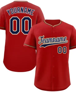 Custom Red Navy-Old Gold Classic Style Authentic Baseball Jersey