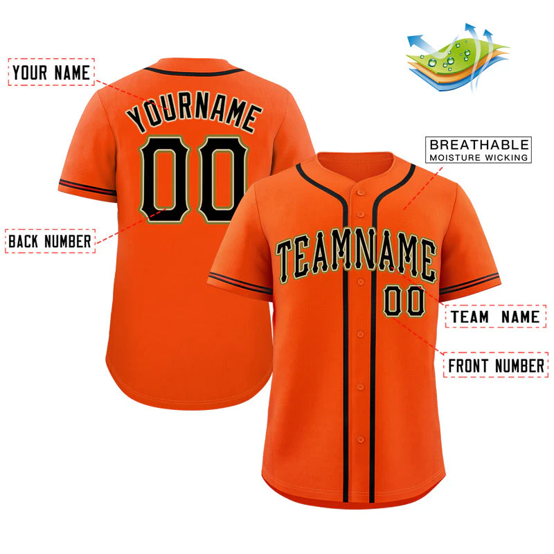 Custom Orange Black-Old Gold Classic Style Authentic Baseball Jersey - Image 2
