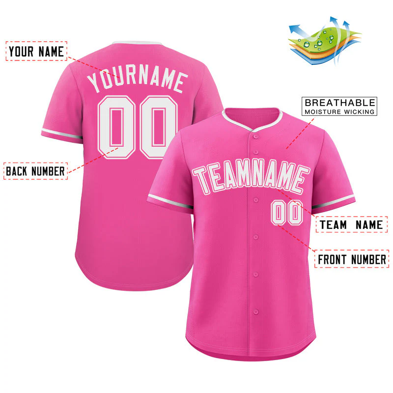 Custom Pink White-Pink Classic Style Authentic Baseball Jersey - Image 2