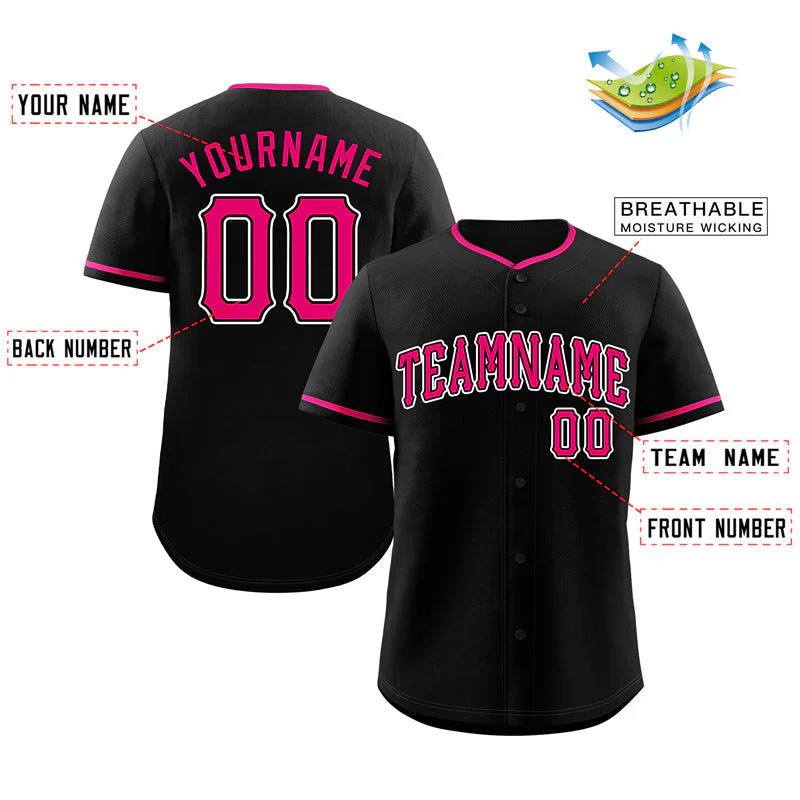 Custom Black Pink-White Classic Style Authentic Baseball Jersey - Image 2