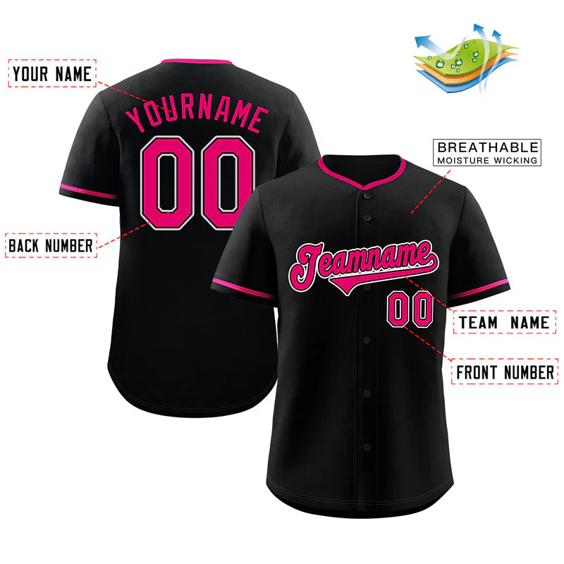 Custom Black Pink-White Classic Style Authentic Baseball Jersey - Image 2