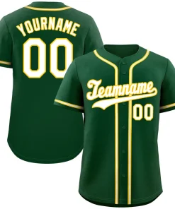Custom Green White-Old Gold Classic Style Authentic Baseball Jersey