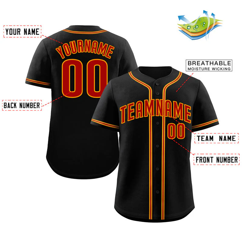 Custom Black Red-Yellow Classic Style Authentic Baseball Jersey - Image 2