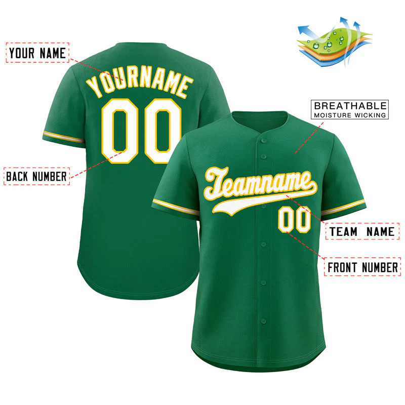 Custom Kelly Green White-Gold Classic Style Authentic Baseball Jersey - Image 2