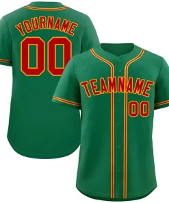 Custom Kelly Green Red-Yellow Classic Style Authentic Baseball Jersey