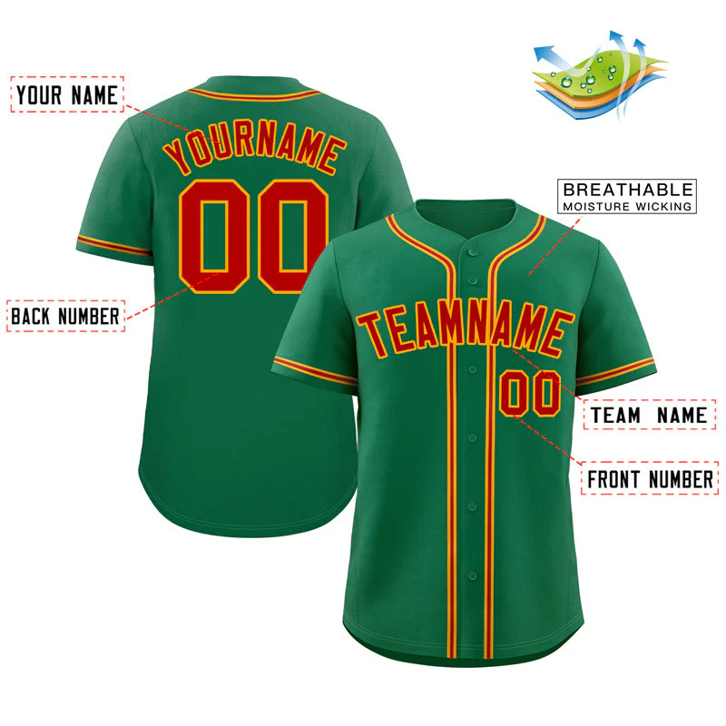 Custom Kelly Green Red-Yellow Classic Style Authentic Baseball Jersey - Image 2