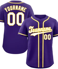 Custom Purple White-Yellow Classic Style Authentic Baseball Jersey