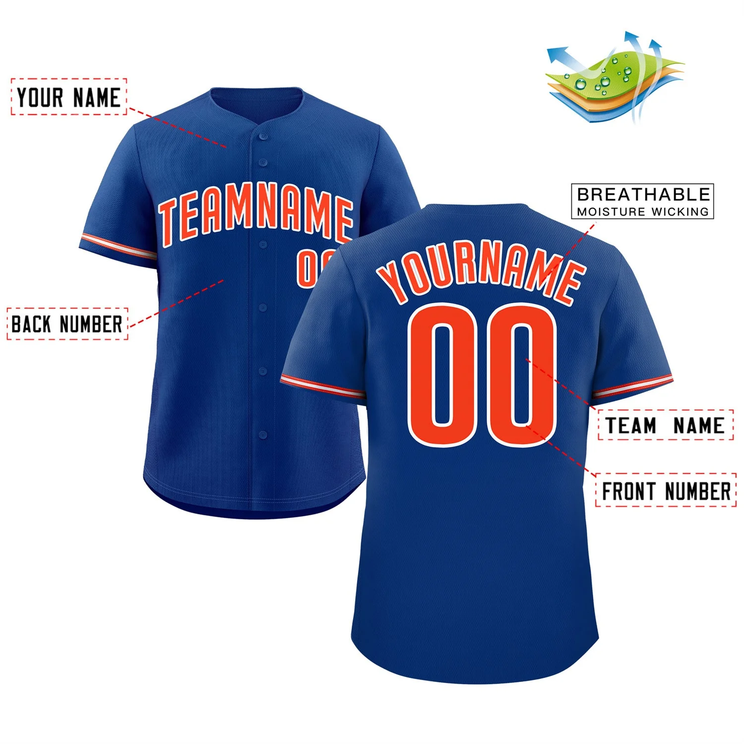Custom Royal Orange-White Classic Style Authentic Baseball Jersey - Image 2