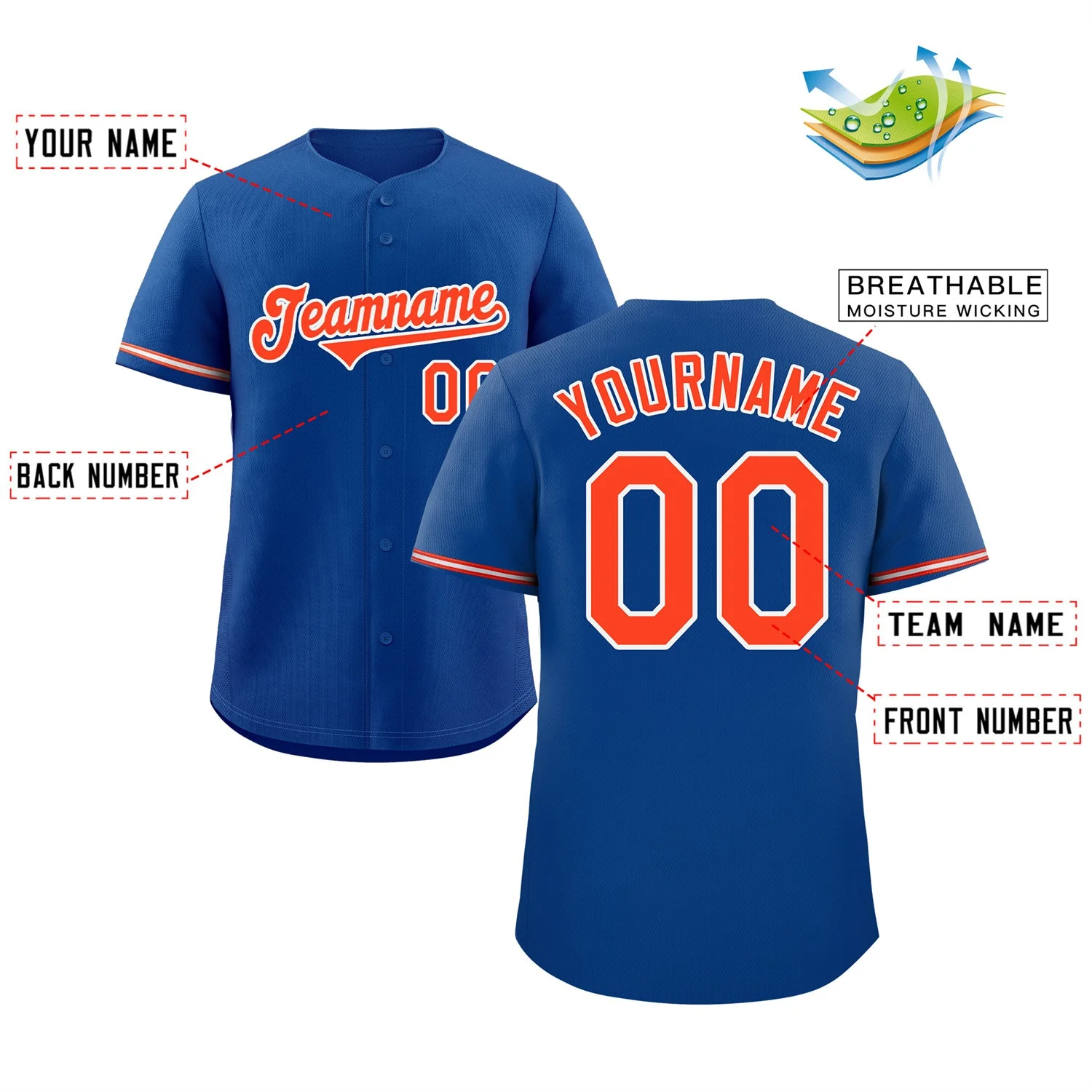 Custom Royal Orange-White Classic Style Authentic Baseball Jersey - Image 2