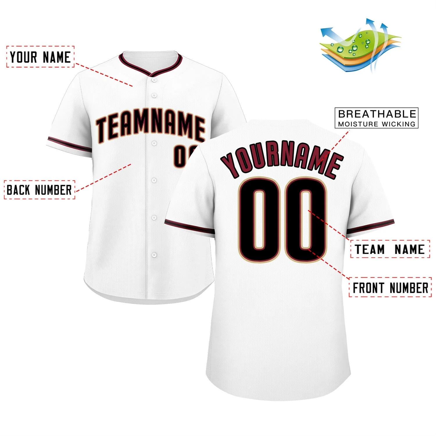 Custom White Crimson-Cream Classic Style Authentic Baseball Jersey - Image 2