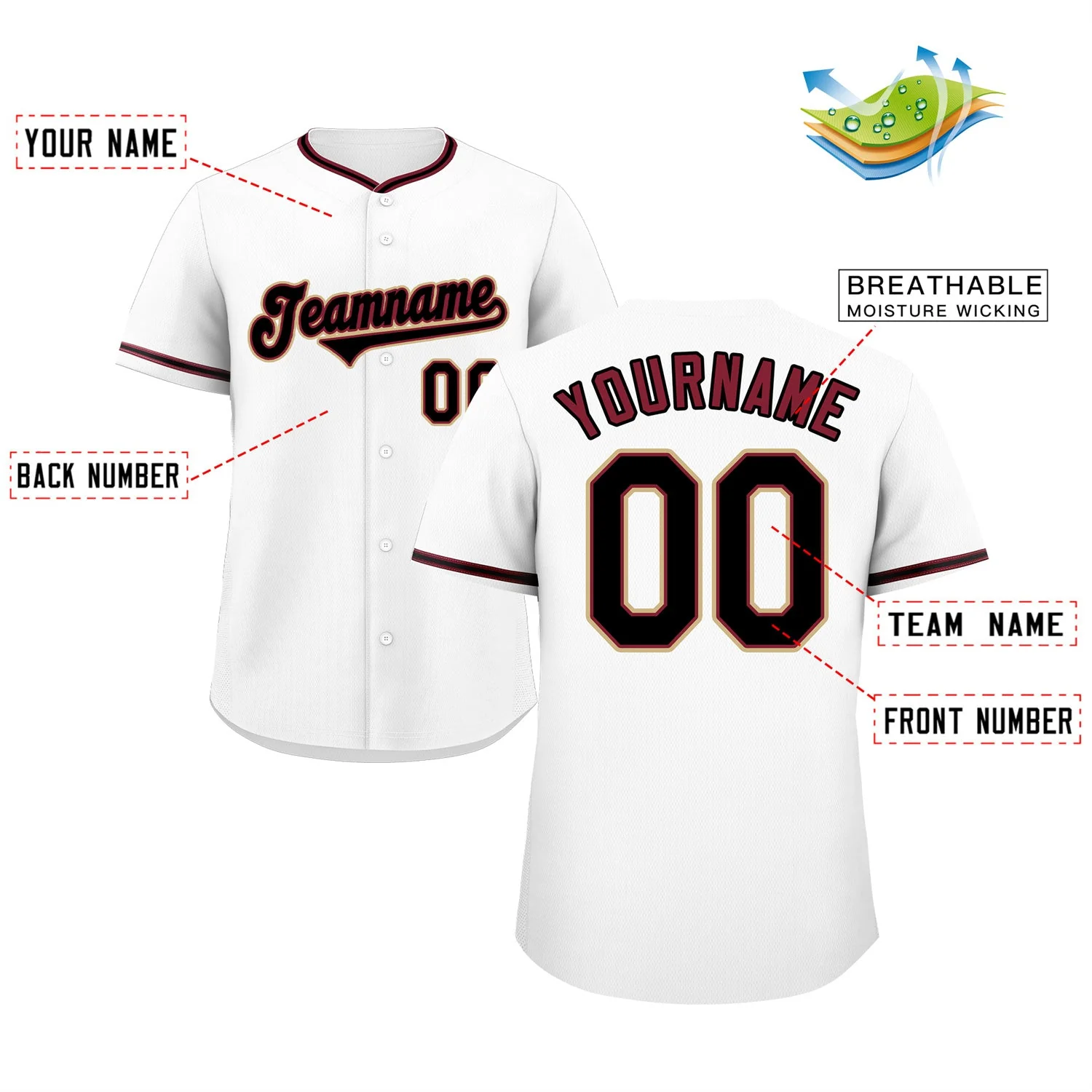 Custom White Crimson-Cream Classic Style Authentic Baseball Jersey - Image 2