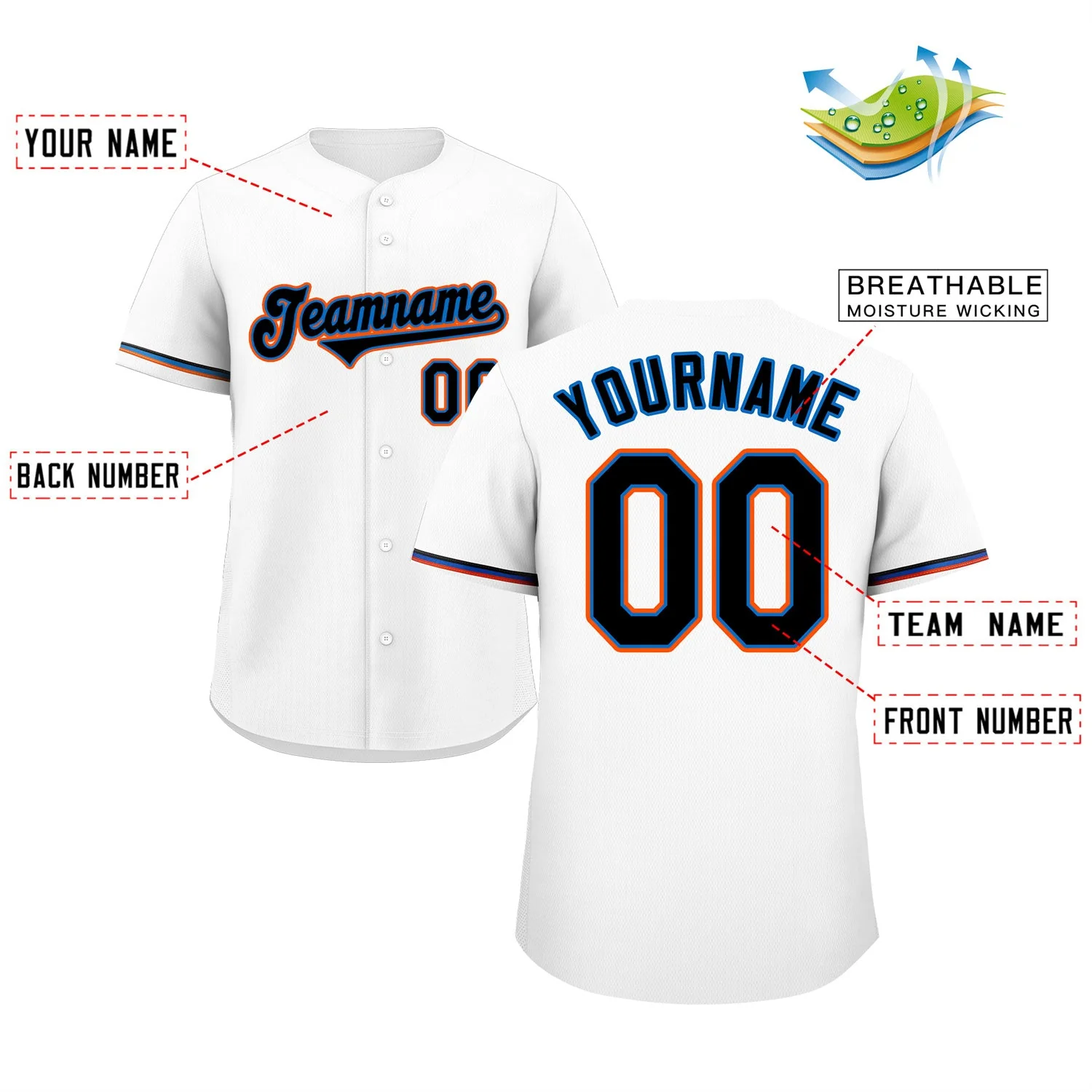 Custom White Powder Blue-Orange Classic Style Authentic Baseball Jersey - Image 2