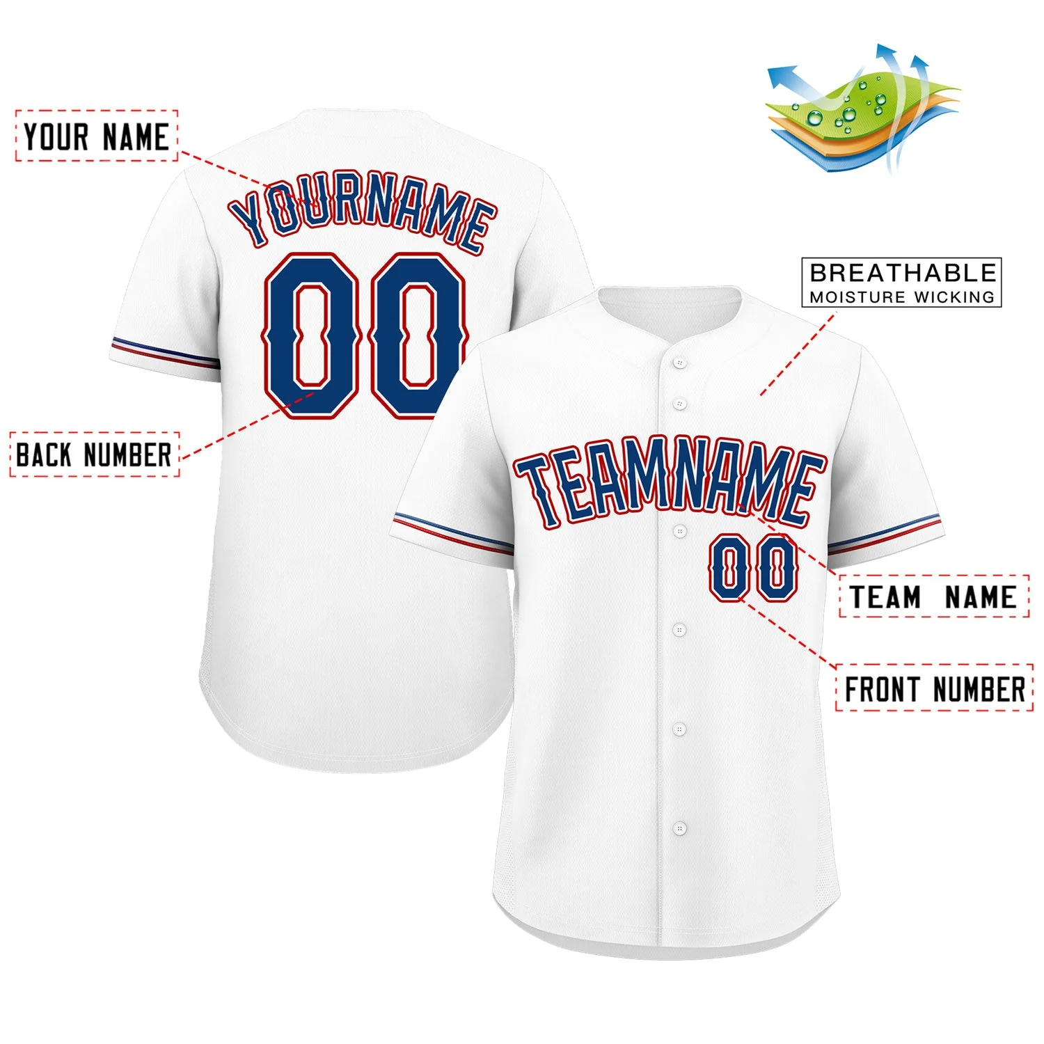 Custom White Royal-Red Classic Style Authentic Baseball Jersey - Image 2