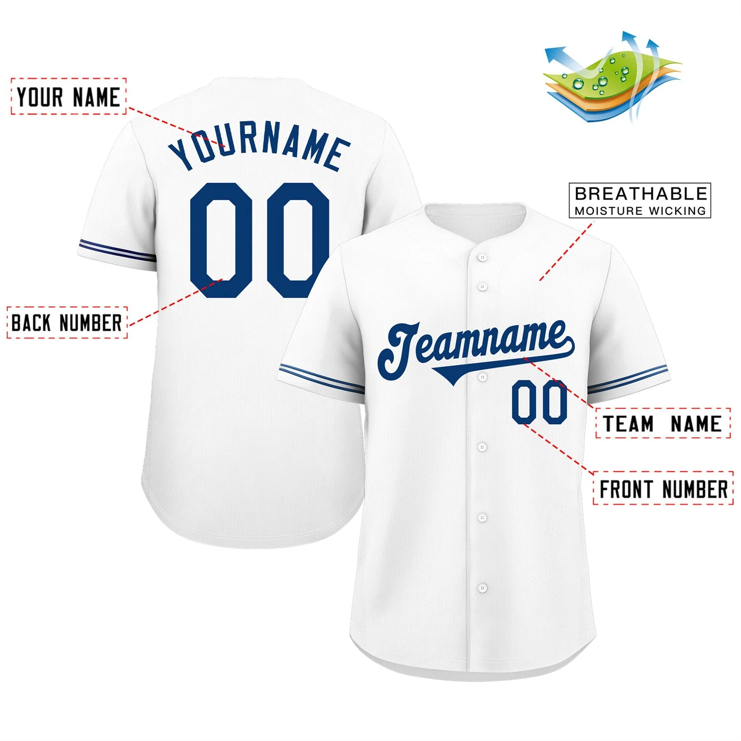 Custom White Royal Classic Style Authentic Baseball Jersey - Image 2