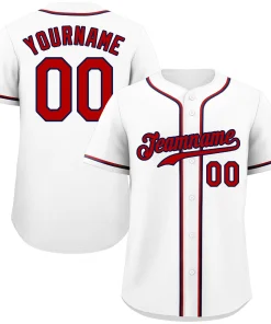 Custom White Red-Navy Classic Style Authentic Baseball Jersey