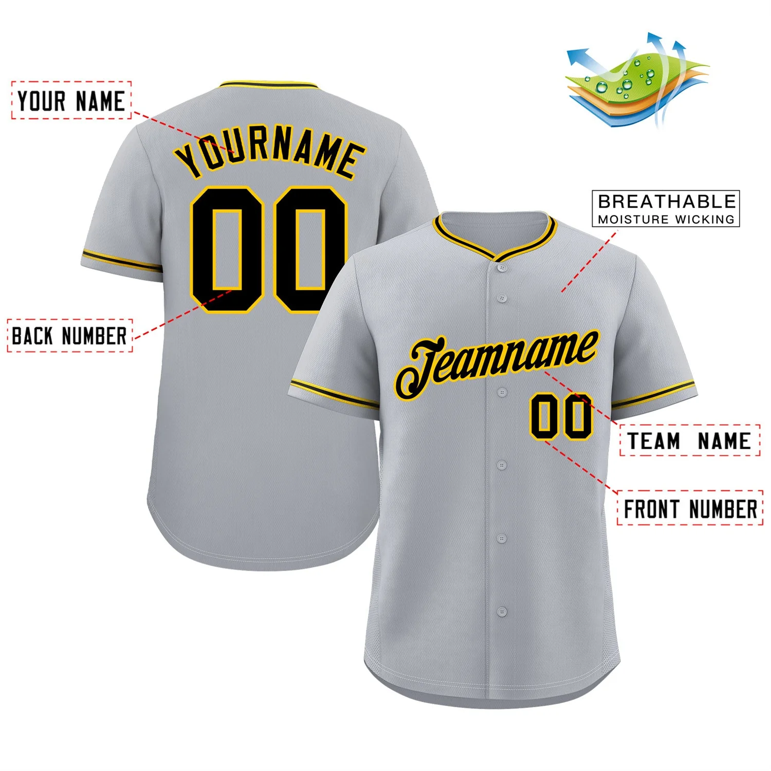 Custom Gray Black-Gold Classic Style Authentic Baseball Jersey - Image 2