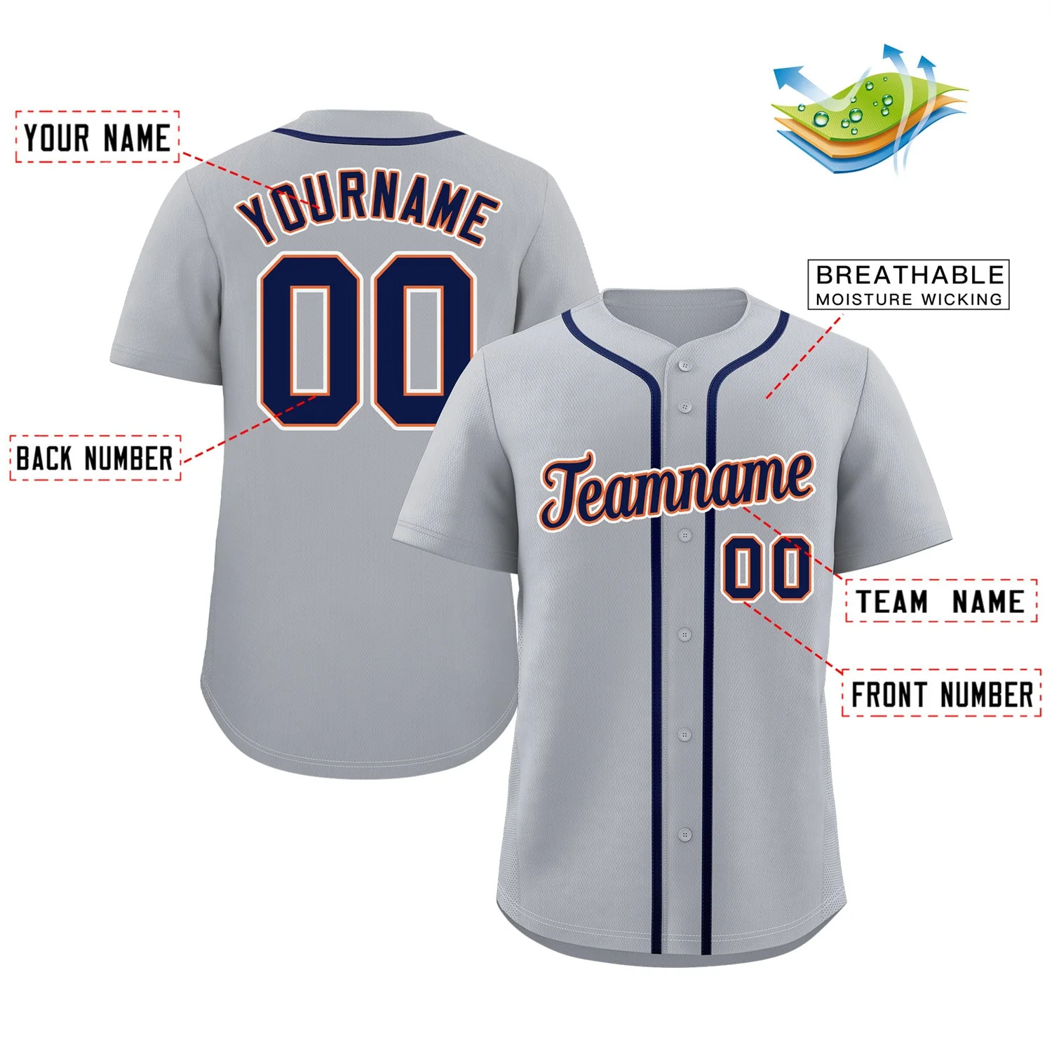 Custom Gray Navy-White Classic Style Authentic Baseball Jersey - Image 2