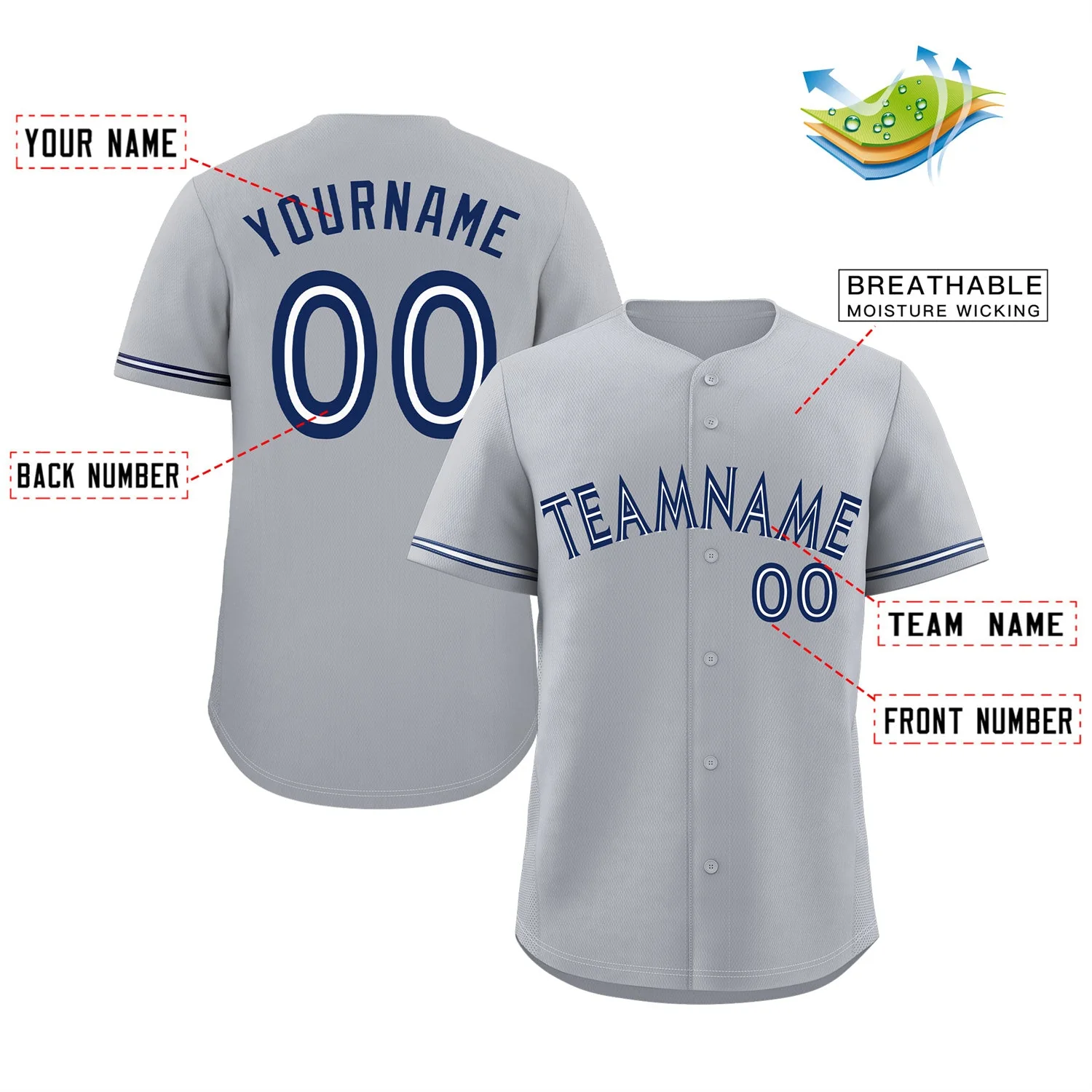 Custom Gray White-Royal Classic Style Authentic Baseball Jersey - Image 2