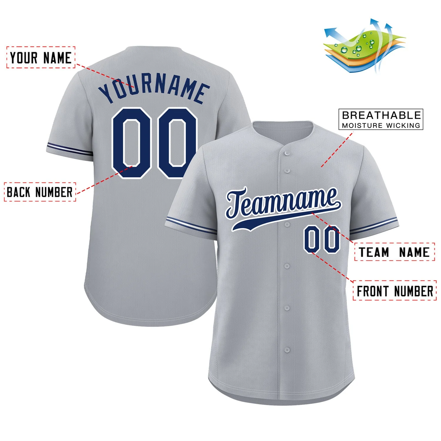 Custom Gray Royal-White Classic Style Authentic Baseball Jersey - Image 2