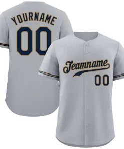 Custom Gray Navy-Old Gold Classic Style Authentic Baseball Jersey
