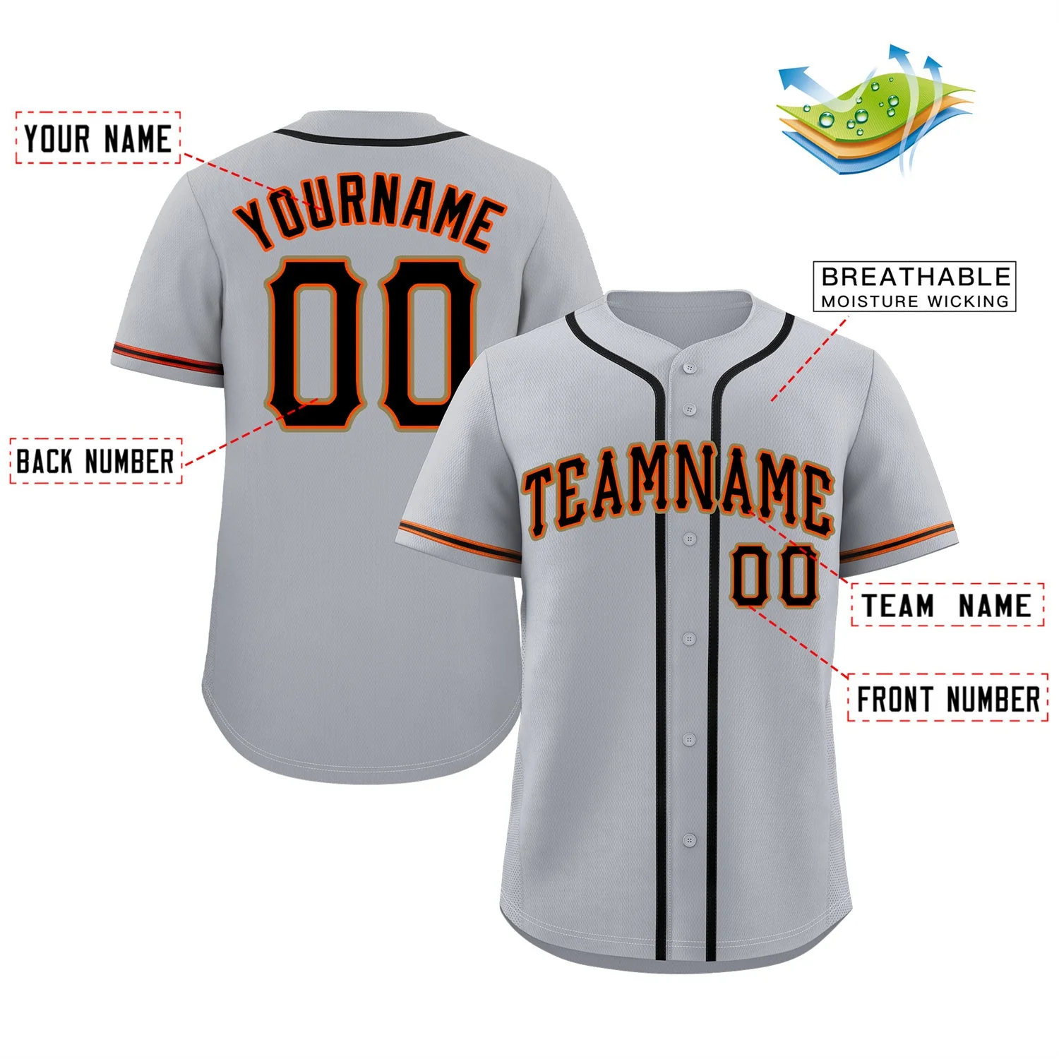 Custom Gray Black-Orange Classic Style Authentic Baseball Jersey - Image 2