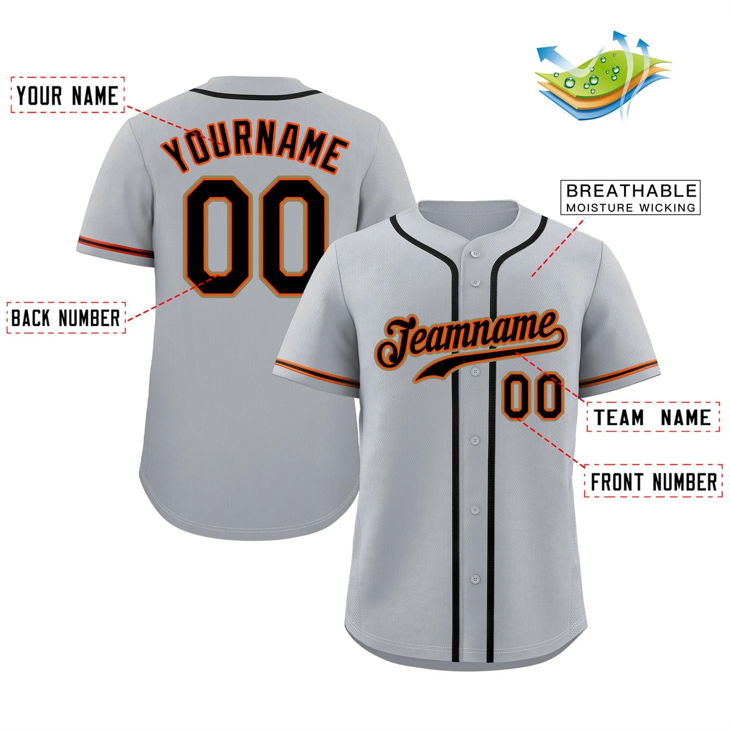 Custom Gray Black-Orange Classic Style Authentic Baseball Jersey - Image 2