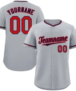 Custom Gray Navy-Red Classic Style Authentic Baseball Jersey