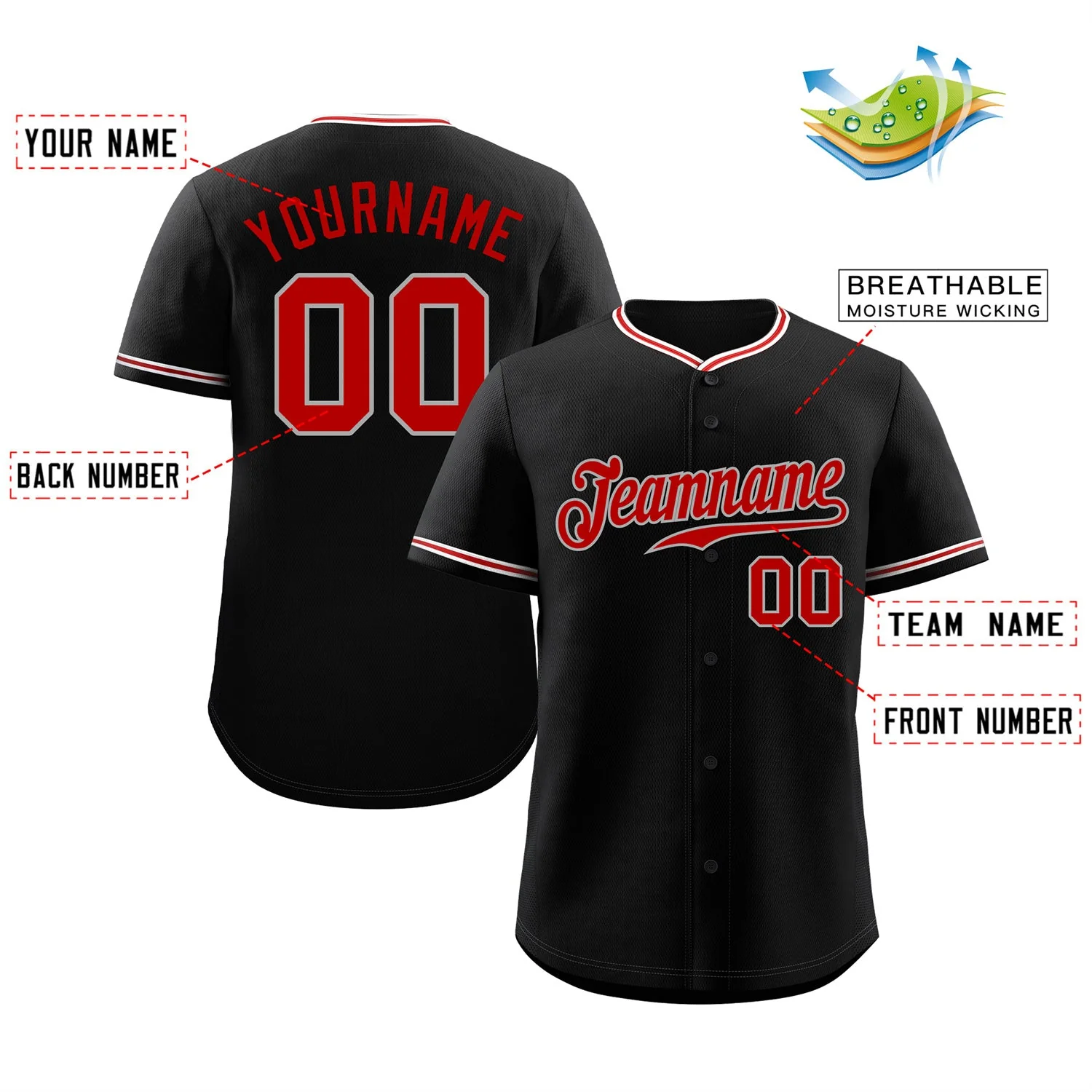Custom Black Red-Gray Classic Style Authentic Baseball Jersey - Image 2