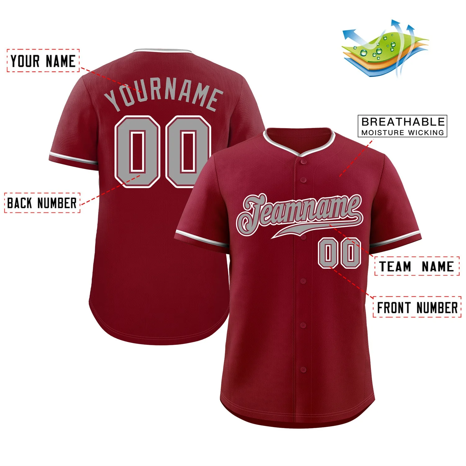 Custom Crimson Gray-White Classic Style Authentic Baseball Jersey - Image 2