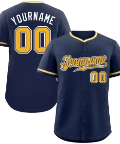 Custom Navy Gold-White Classic Style Authentic Baseball Jersey