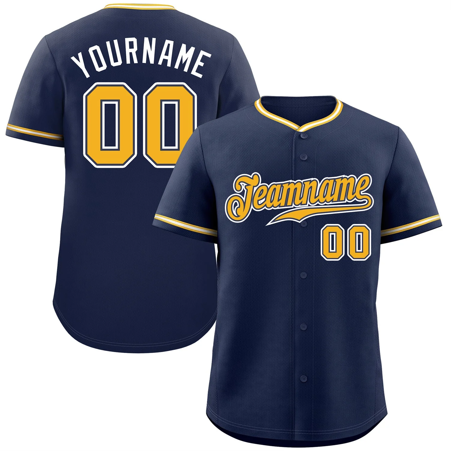Custom Navy Gold-White Classic Style Authentic Baseball Jersey