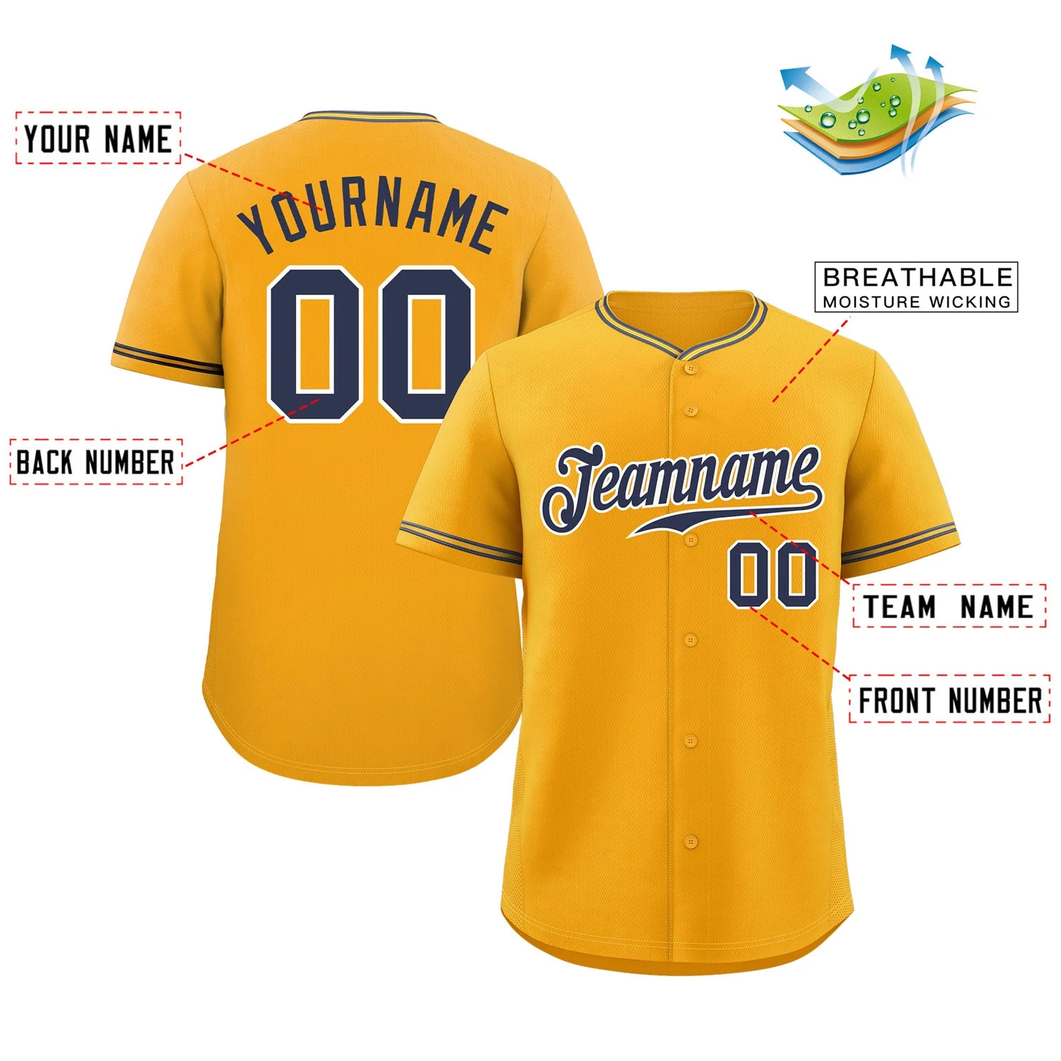 Custom Gold Navy-White Classic Style Authentic Baseball Jersey - Image 2