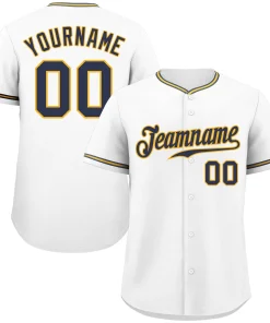 Custom White Navy-Gold Classic Style Authentic Baseball Jersey