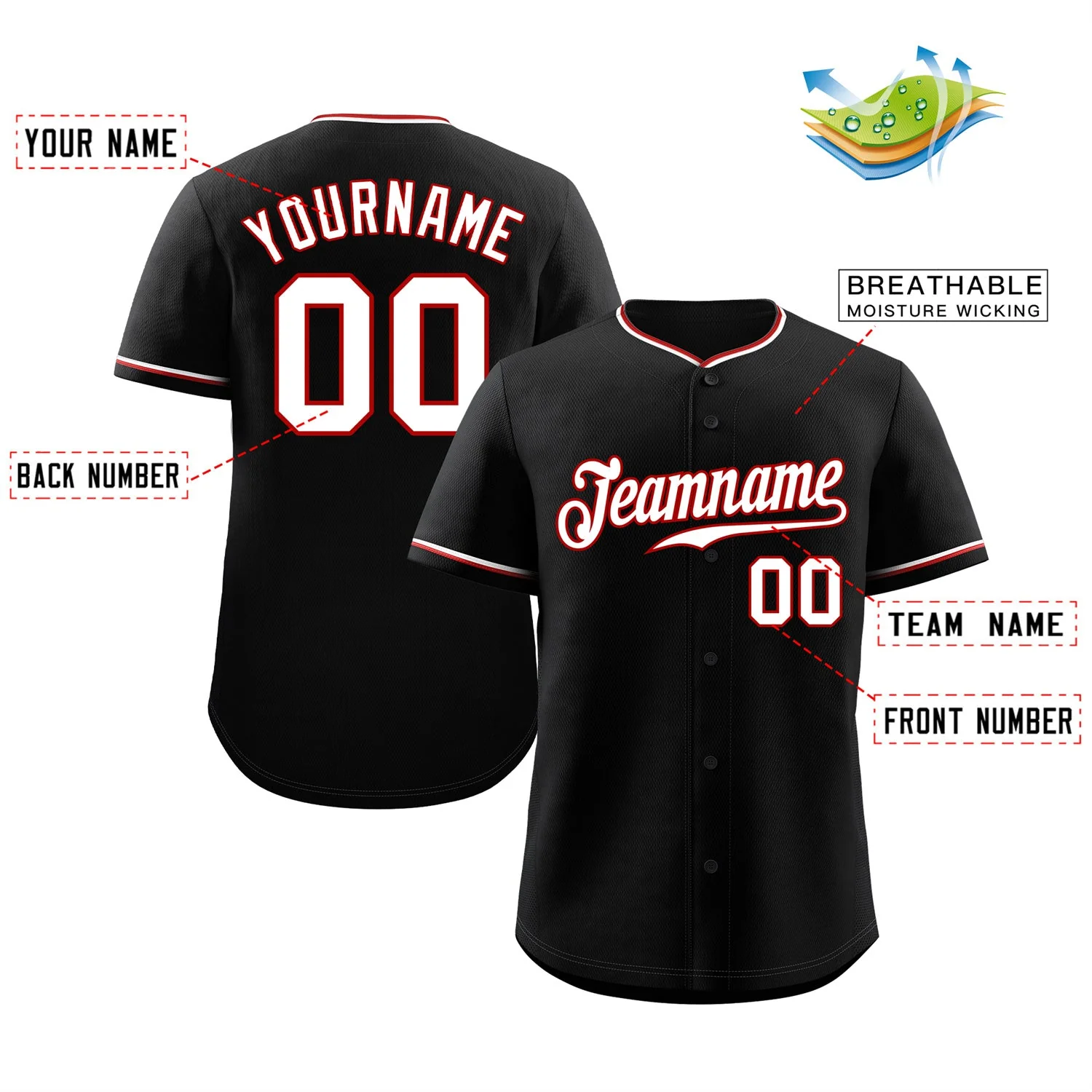 Custom Black White-Red Classic Style Authentic Baseball Jersey - Image 2