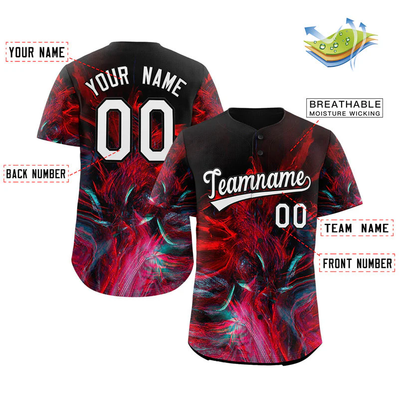 Custom Red White-Black Graffiti Pattern Authentic Baseball Jersey - Image 2
