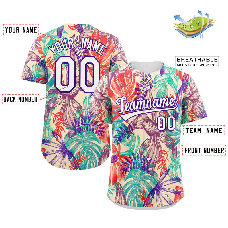 Custom Khaki White-Purple Graffiti Pattern Authentic Baseball Jersey - Image 2