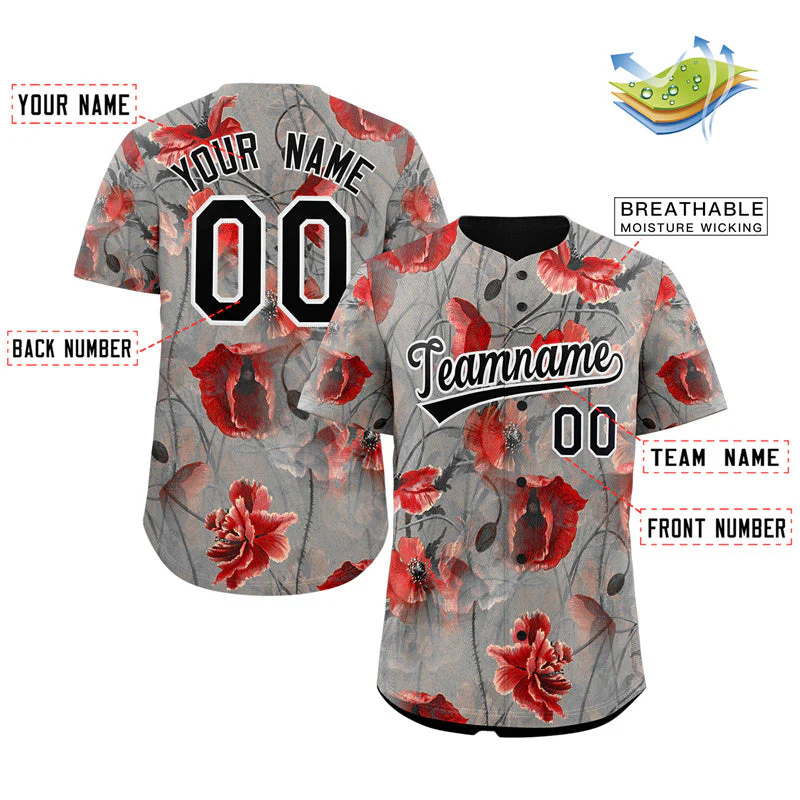 Custom Gray Black-White Graffiti Pattern Authentic Baseball Jersey - Image 2