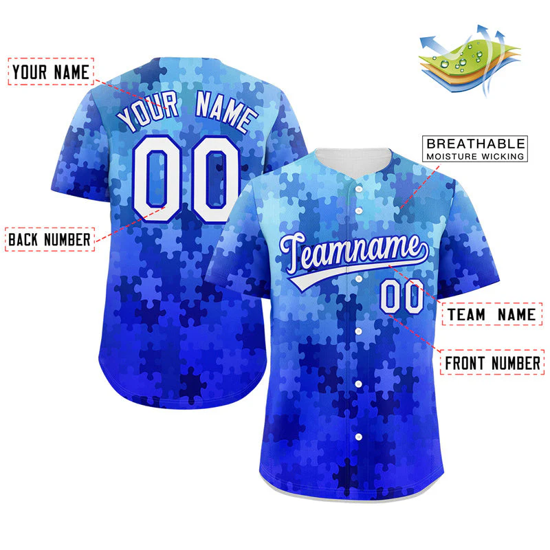 Custom Royal White-Royal Graffiti Pattern Authentic Baseball Jersey - Image 2