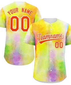 Custom Yellow Red-White Graffiti Pattern Authentic Baseball Jersey
