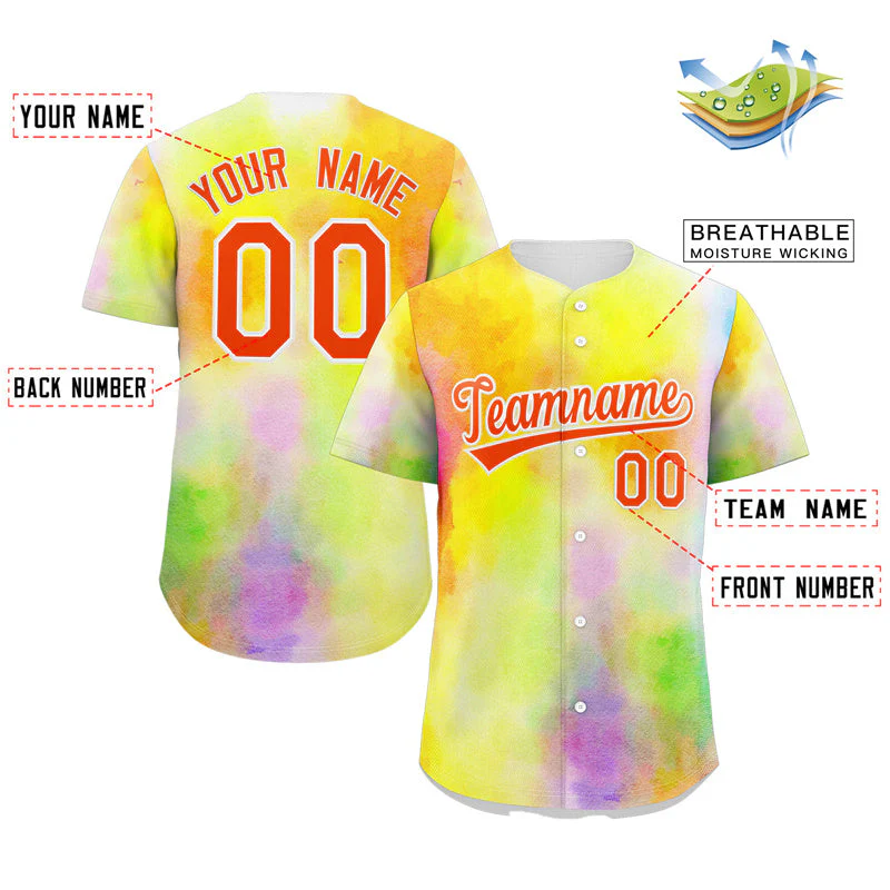 Custom Yellow Red-White Graffiti Pattern Authentic Baseball Jersey - Image 2