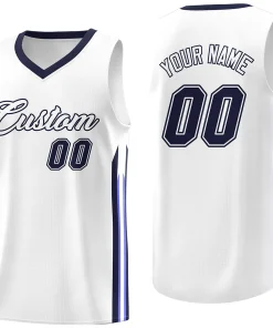 Custom White Navy Classic Tops Athletic Casual Basketball Jersey